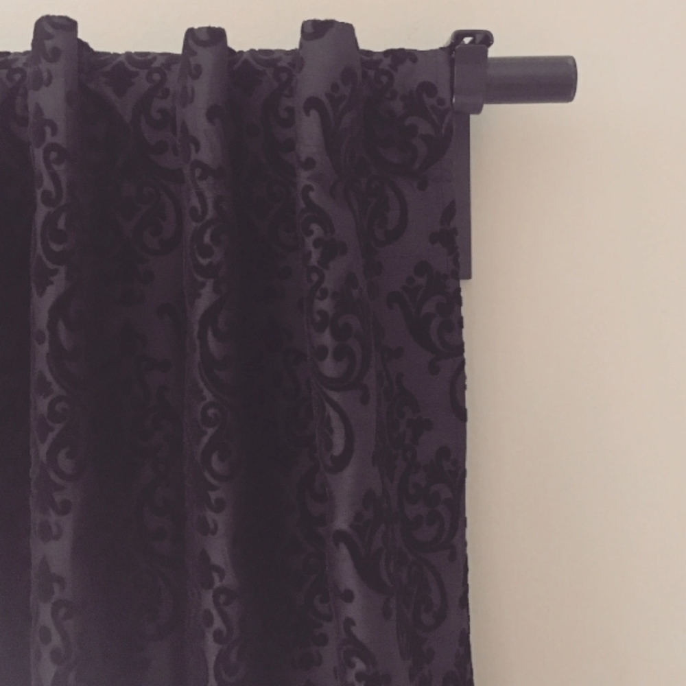 Black on Black Damask Curtains 40 x 94 Lined